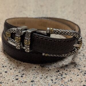 BRIGHTON/Woven Brown Leather Belt with Silver Accents